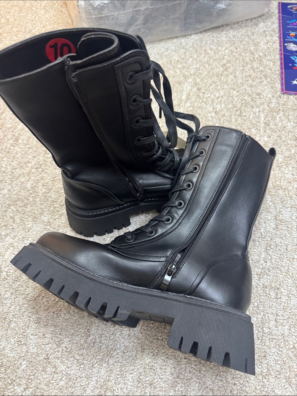 Steve Madden Black Lace-Up Combat Boots with Side Zipper